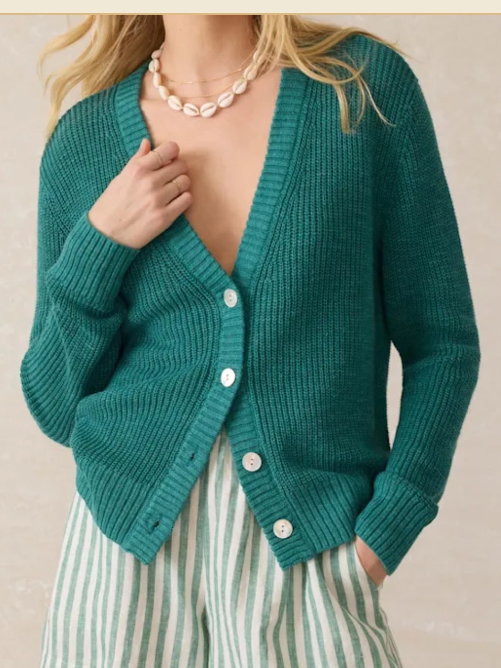 Faherty Deep Jungle Linen Blend Long Sleeve Miramar Cardigan Sweater Top Sz. XXS